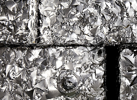 Baled aluminum after being recycled